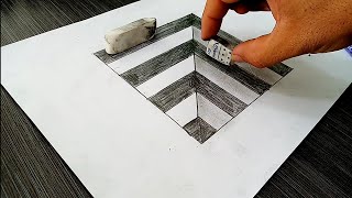 Very Easy!! How To Draw 3D Hole for Kids 3D Trick Art on paper