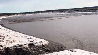 Tidal bore flowing up the Petitcodiac River @ Moncton, NB, Canada. February 27, 2024.