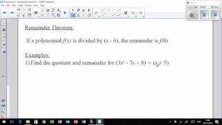 LHS Higher Mathematics - Polynomials 2 -  Dividing Polynomials