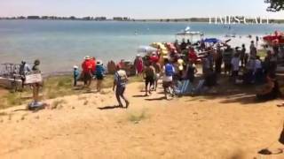 Start of Lomgmont Kinetics Sculpture Race at Union Reservoir.