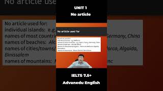 IELTS 7.5 + | Unit 1 - No article used for ... | #shorts