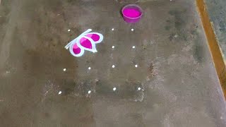 Margazhi madham lotus colour kolam designs|4*4 dots dhanurmasam muggulu|new year colour rangoli 2024