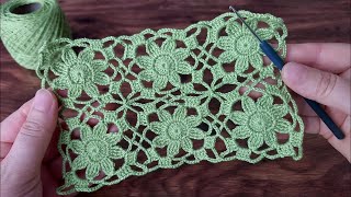 Wonderful! 🌸 Very Easy Crochet Knitting Flower Patterned Filet Etol Shawl and Cover Model | Tığ İşi