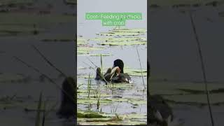 Coot feeding it's chicks with crab kill| #indianwildlife #indianbirds #feeding #hunting #parenting