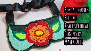 Borda collar étnico con lana sobre fieltro en máquina de coser familiar