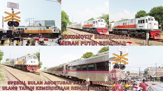 AGUSTUSAN BANYAK LOKOMOTIF BERBENDERA MERAH PUTIH🇮🇩! JPL 174 Dekat Stasiun Kosambi Karawang