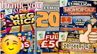 SCRATCHCARDS ..1 MILLION MEGA REACH ..20X MONOPOLY..FULL OF £500..NEW FORTUNE..WE MADE PROFIT..