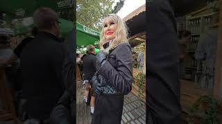 4k Granate styling, walking in public, #Oktoberfest Wiener Wiesn 2, short coat, thigh high boots