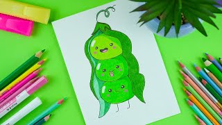 Drawing Pea Pods with Cute Faces | Wooden Colors Technique | Simple lesson for beginners #artwork