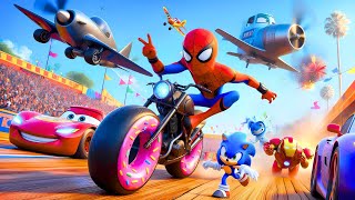 GTA V SPIDER-MAN, SHIN SONIC TAPES ANIMATION, THE AMAZING DIGITAL CIRCUS Join in Epic Stunt Racing 🏁