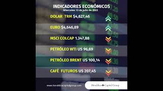 Indicadores económicos para el día miércoles 13 de julio del 2022, en Colombia.