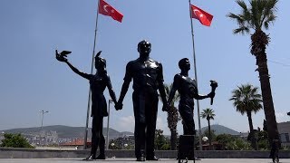 Turkey the Aegean Sea - Kuşadası waterfront promenade with Atatürk memorial and downtown