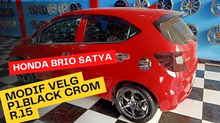 Honda brio satya modifikasi Velg P1.racing black crom R.15