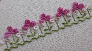 Hand embroidery of a border design with loop stitch,easy and beautiful