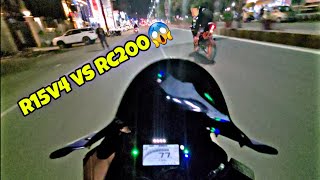 R15v4 vs Ktmrc200 street race🔥| Police aagyi😱|sc project bawal sound🤯