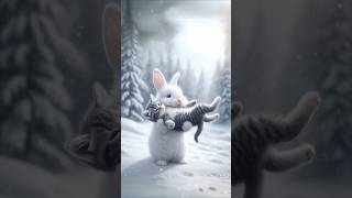 Cute rabbit who rescues a cute kitten who is sick in the snow 🐱🐇 #cute #rabbitt #cat #cutecat