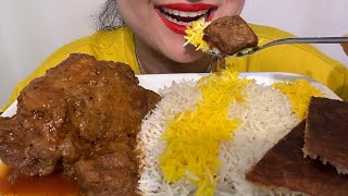 Asmr eating meat with rice & salad| موکبانگ پلو با گوشت گردن و سالاد شیرازی