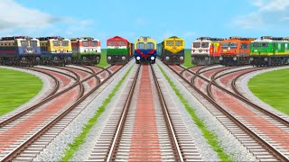 Nine Indian Trains Chugging at Sloppy Rails -:- Cross Paths at Rural Crossing - Train simulator 5