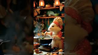 Sweet mouse is cooking in the kitchen, her guests are very lucky#animal #aı