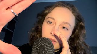 ASMR upclose whispers, mouth sounds, trigger words, inaudible, finger flutters, mic gripping...