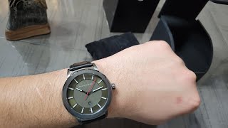 Armani Exchange AX1473 Three-Hand Date Black Leather Men's Watch unboxing