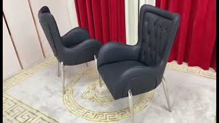 Adrian Black Leather Dining Chairs with Silver stainless Steel frame