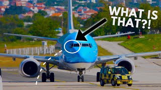 (4K) Pilot THROWS something onto the TAXIWAY! KLM B737-800 CLOSEUP Takeoff & Landing: Split Airport