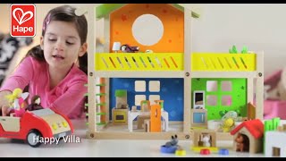 Hape Happy Villa Kids Wooden Doll House Set | 2 Story Dolls Villa with Furniture and Accessories