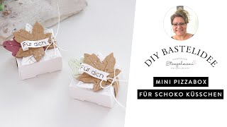 Mini Pizzabox für ein Schoko Küsschen | Herbstliches Tischgoodie | Herbstbätter | Tanzendes Laub