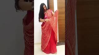 #Navratri Day2/ Colour - Red/  theme- Saree on lehenga/ saree draping/ #shorts #saree #sareedraping