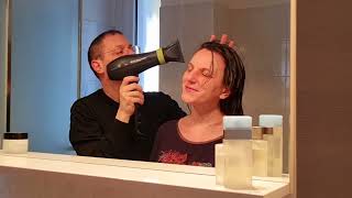 ASMR hair dryer sound, Hairdresser of my wife. Great relax. Happy sleep!