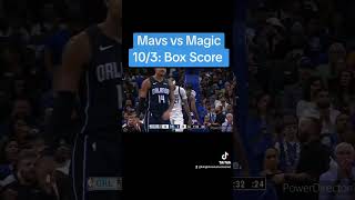 Mavs vs Magic 10/3: Box Score