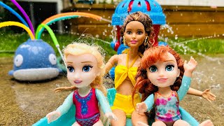 WATER PARK !  Elsa & Anna toddlers - swim - friends - pool- splash - fun with BARBIE