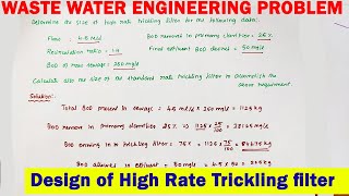 Design of single stage High rate trickling filter | BOD removal | efficiency of filter | waste water