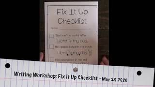 Writing Workshop: Fix It Up Checklist (May 28, 2020)