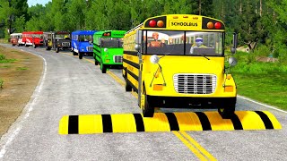 Double Flatbed Trailer Truck vs speed bumps|Busses vs speed bumps|Beamng Drive|BEAMNG4K#29