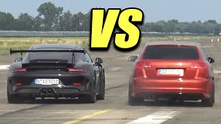 AUDI S3 vs PORSCHE 911 GT3 RS vs M3 E46 TURBO - DRAG RACE!