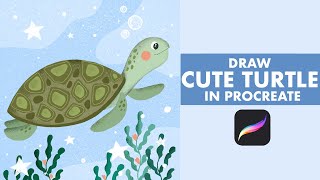 Cute TURTLE Anyone Can Draw - Easy Step-By-Step Procreate Tutorial - Digital Illustration On iPad🐢