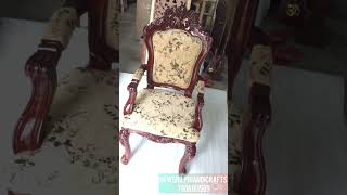 Wooden Royal Dining Chair / Back Comfort Seating Chair Hand Carved Armrest Chair for Home & Office