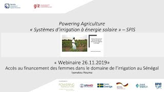 Webinaire 4 : Accès au financement des femmes dans le domaine de l’irrigation 26.11.2019