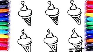 Coloring Page for Kids | Ice Cream and Tea Pot Coloring Pages || Learn Art Color Rainbow