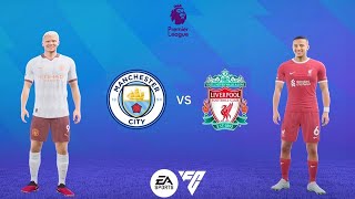 EA Sports FC24, Manchester City vs Liverpool, Etihad Stadium Premier League, Haaland, De Bruyne,