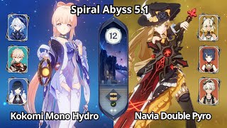 C0 Kokomi Mono Hydro & C0 Navia Double Pyro - Spiral Abyss 5.1 Floor 12 Genshin Impact