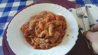 TRIPPA DI VITELLO CON POLPA DI POMODORO ED ODORI. (VEAL TRIPE WITH TOMATO PULP AND SMELLS)