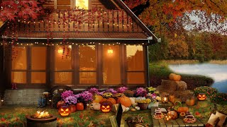 Autumn Cozy Lake House & Fall Fireplace | Relaxing Autumn Ambience |  Cozy Halloween Ambience