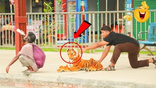 Fake Tiger Prank on Public ! Tiger vs Crazy Man Prank Video   Can't Laugh Alone.