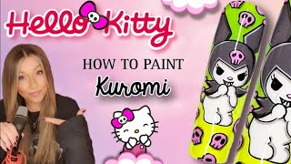 🐰 Kuromi Hello Kitty | Step By Step How To Paint | Halloween Nail Art Design | Cute Skull Nails