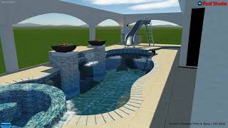 Pool Renovation Adding Perimeter Overflow Spa, Modern Grotto, Slide