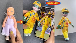 MS DHONI Makeover with Old Doll..😱 #ipl #csk #diy #cricket #doll #viral #art