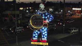 Circus Liquor Neon Clown Sign- North Hollywood, CA, Drone Footage